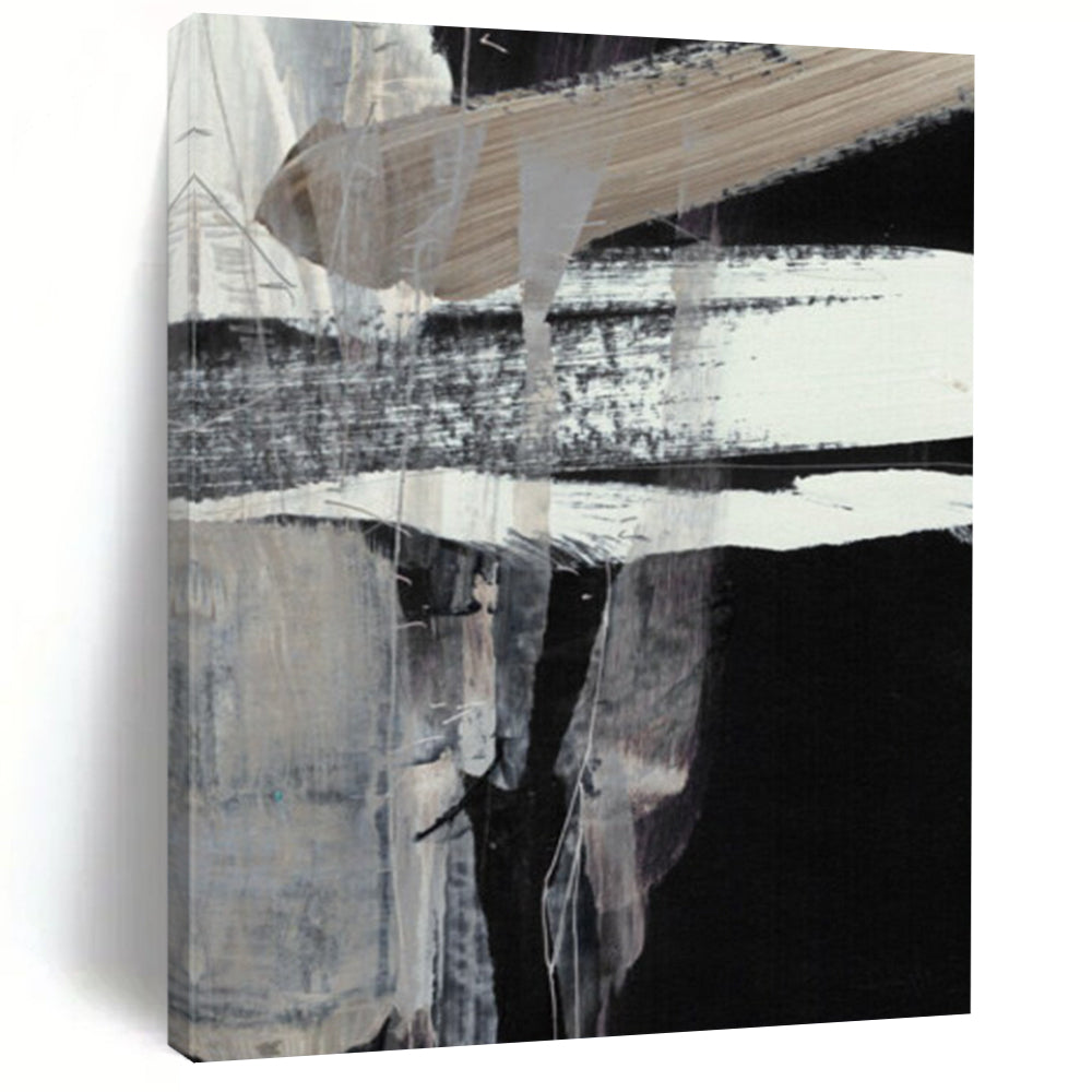 Monochrome Layered Mystery – Black, White, and Beige Textured Abstract DTP193