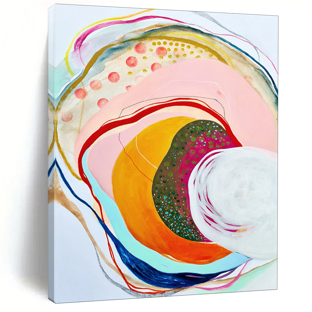 Colorful Circular Abstract Painting, Ideal for Bohemian Lounge & Creative Wellness Space LargeART1848
