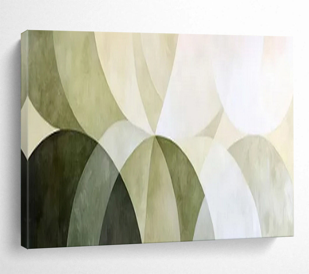 Hand - painted Geometric Green Circles Acrylic Art for Mid - Century Modern Hallways LargeART1700