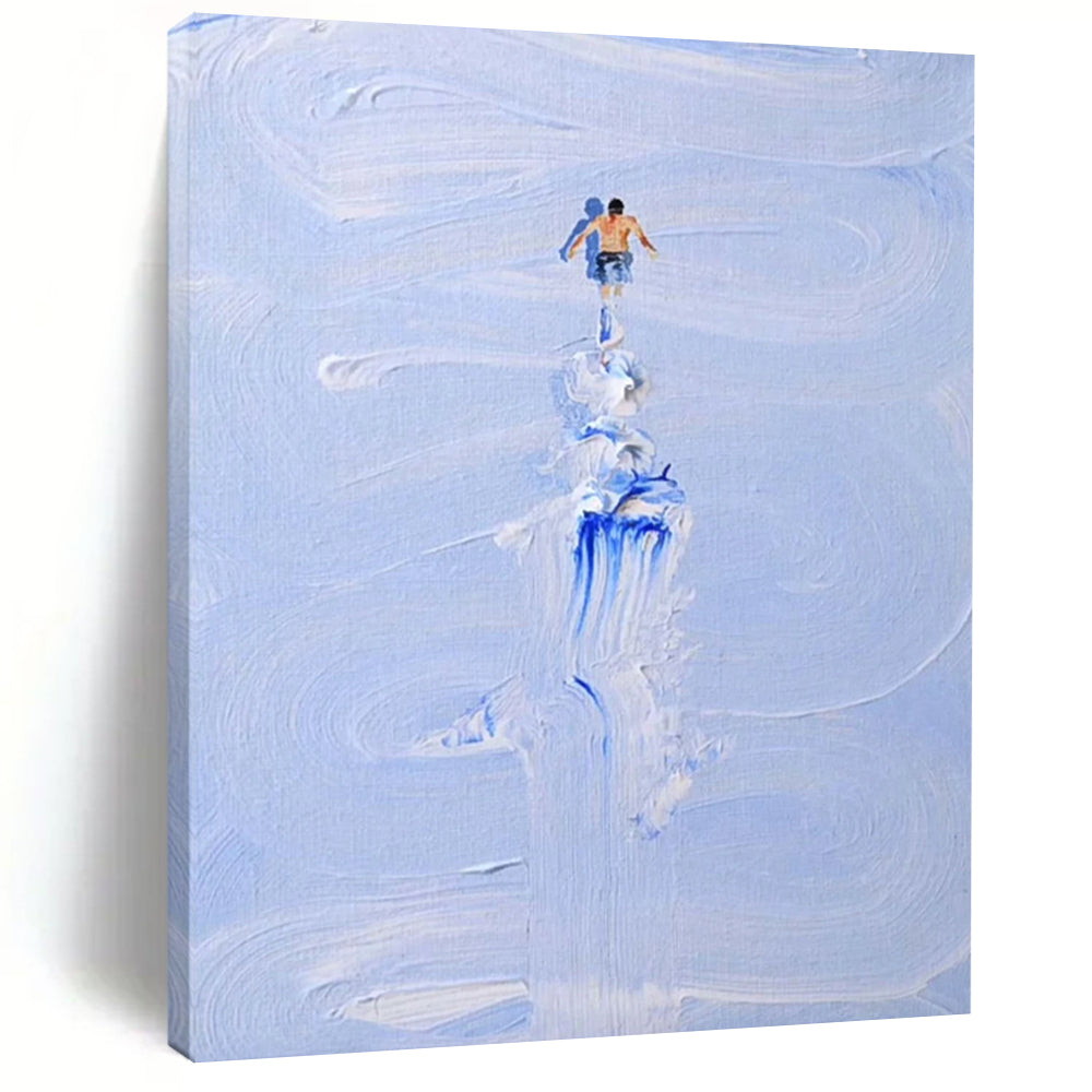 “Figure on Blue Impasto Path” – Small figure on a textured, blue and white impasto “path”. DTP327