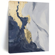 Load image into Gallery viewer, “Blue, Grey &amp; Gold Abstract” - Luxe Abstract Art on Canvas DKH1514
