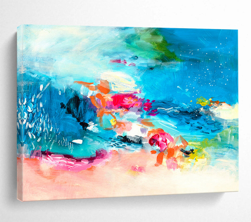 Colorful Blue - Toned Abstract Painting for Coastal Living Room & Art Studio DKH031