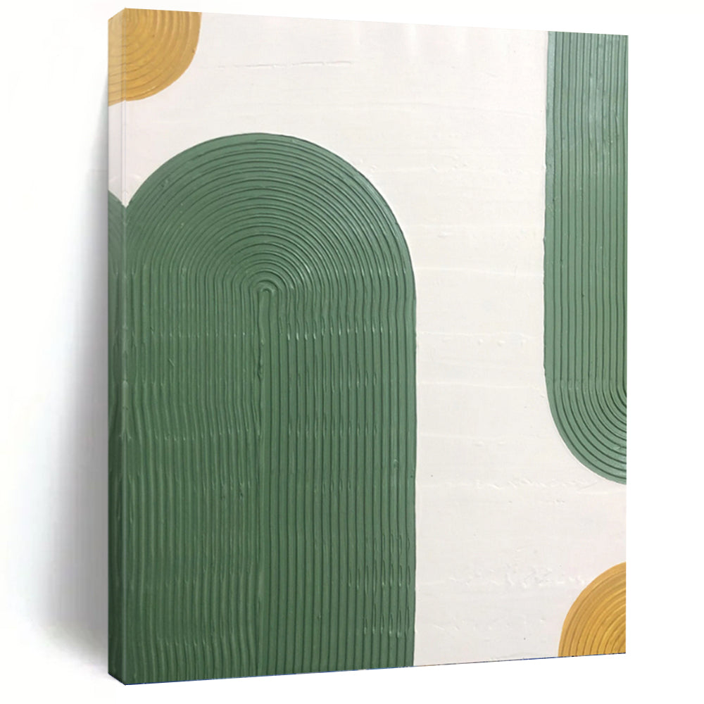 “Green Arches with Golden Accents” - Green, Gold Abstract Art on Canvas DKH1170