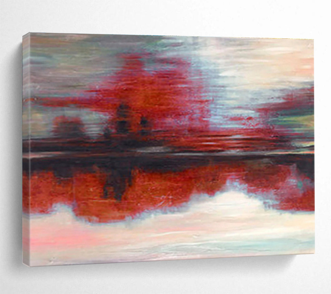 Red - Toned Abstract Landscape Painting On Canvas DKH384