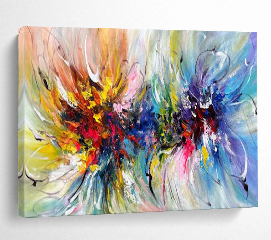 Hand - painted Oversized Colorful Swirling Flowers Acrylic Art for Vibrant Bedrooms LargeART1776