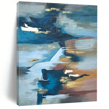 Load image into Gallery viewer, Blue - Gold Abstract Waterscape Acrylic Art, Suited for Home Office &amp; Spa LargeART1006
