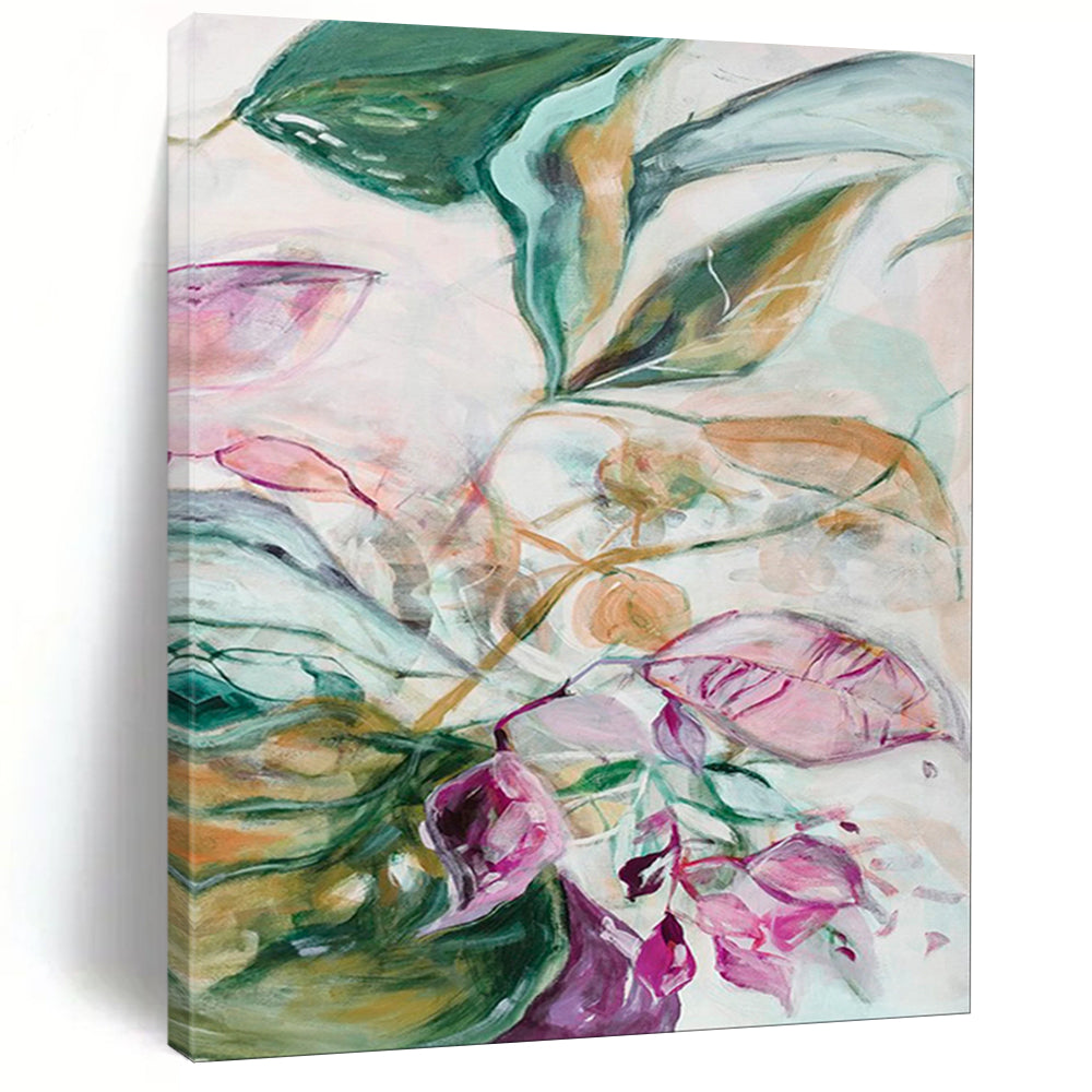 Green & Pink Floral Abstract Painting, Perfect for Romantic Bedroom & Floral - Themed Café LargeART1851
