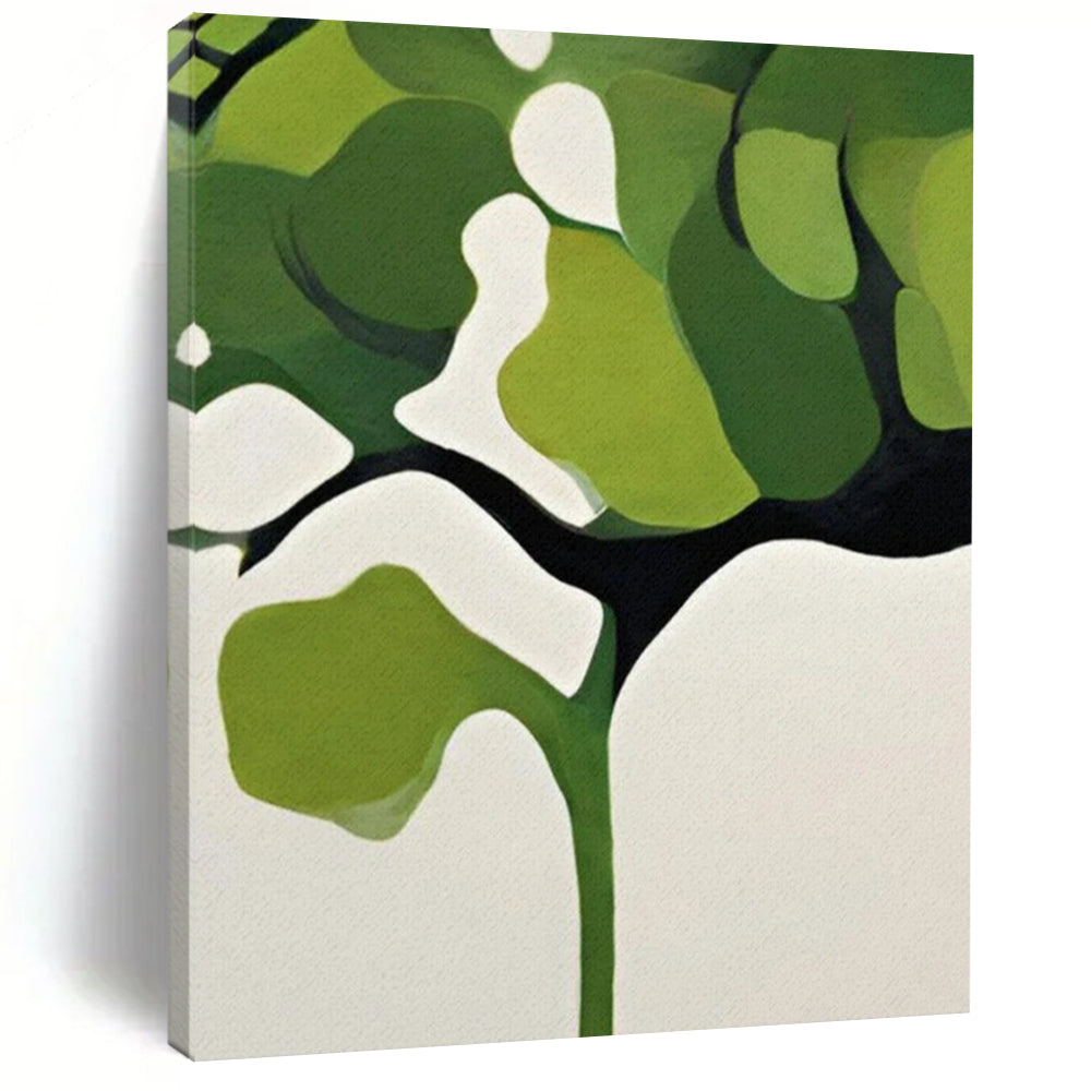 Modern Botanical Abstract Art, Bold Green & White Plant Design for Contemporary Office & Scandinavian - Style Nursery LargeART2254