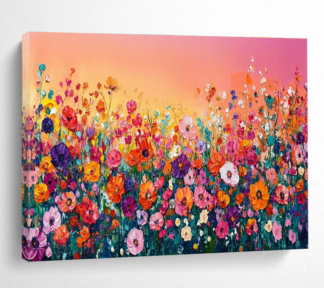 Colorful Flower Field Abstract Painting on Canvas - “Sunset Blooms” DKH680