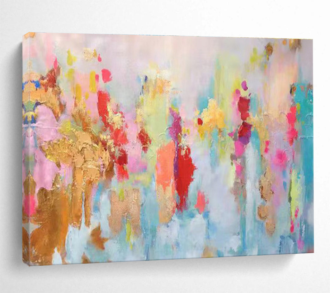 Pastel - Hued Abstract Splash Painting on Canvas - “Dreamy Bursts” DKH643