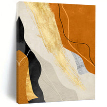 Load image into Gallery viewer, “Orange, Gold &amp; Neutral Curves” - Luxe Abstract Art on Canvas DKH1517
