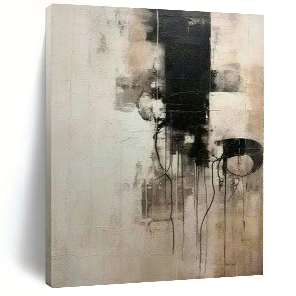 Black and White Drip Abstract Canvas Painting, Ideal for Modern Studio & Industrial - Style Loft LargeART1214