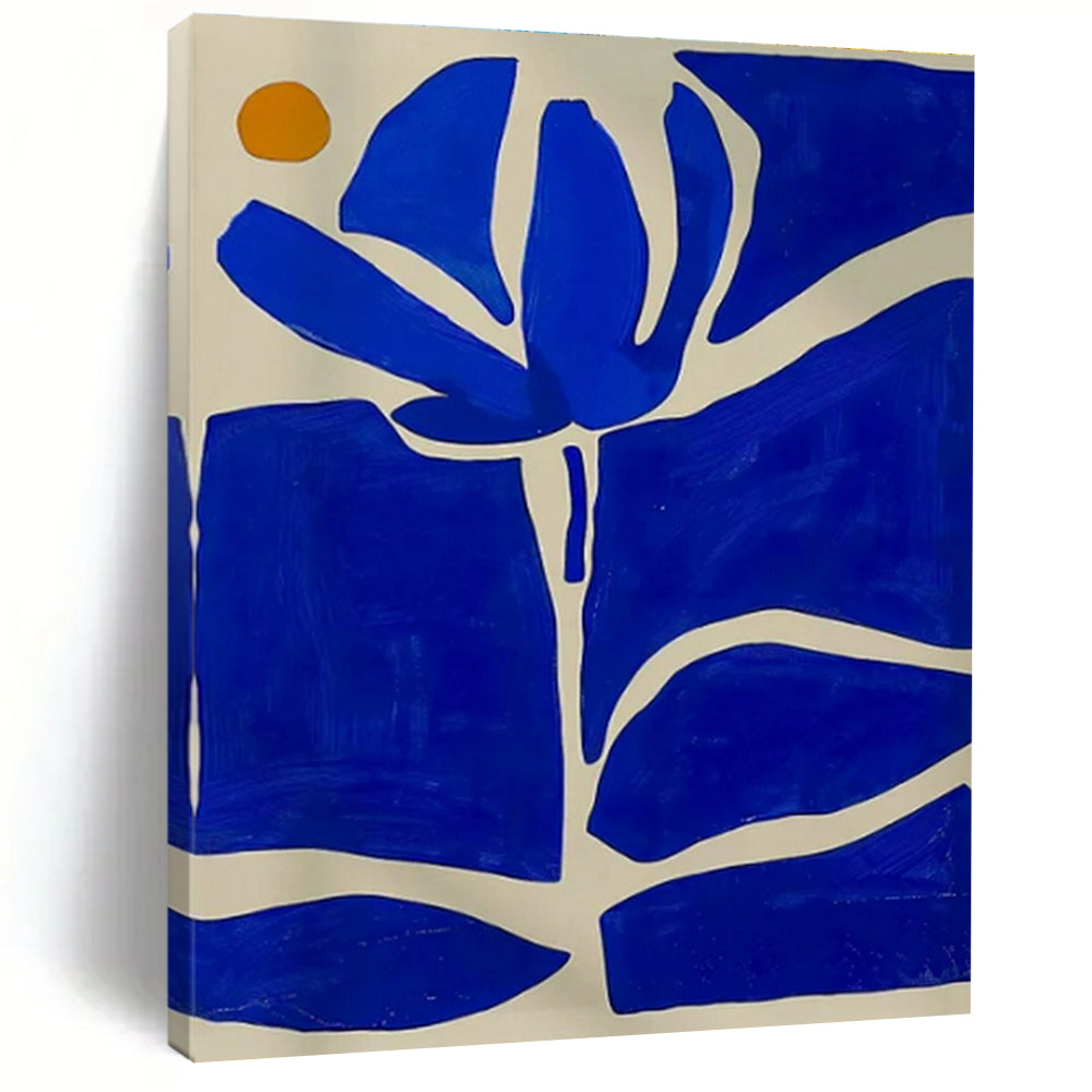 Blue - Orange Floral Abstraction Art for Coastal Bedroom & Art Gallery LargeART0872