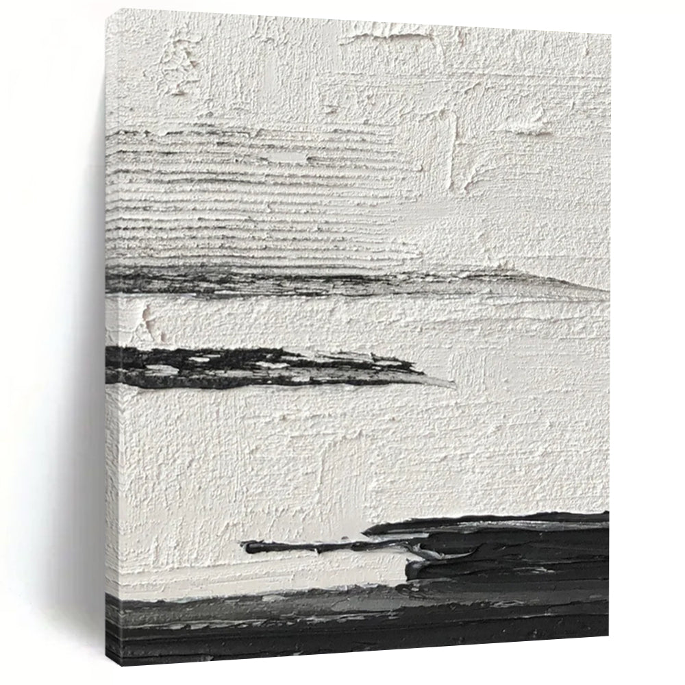 “Minimalist Shores” – Thin black lines, textured white, suggesting distant coasts DTP369