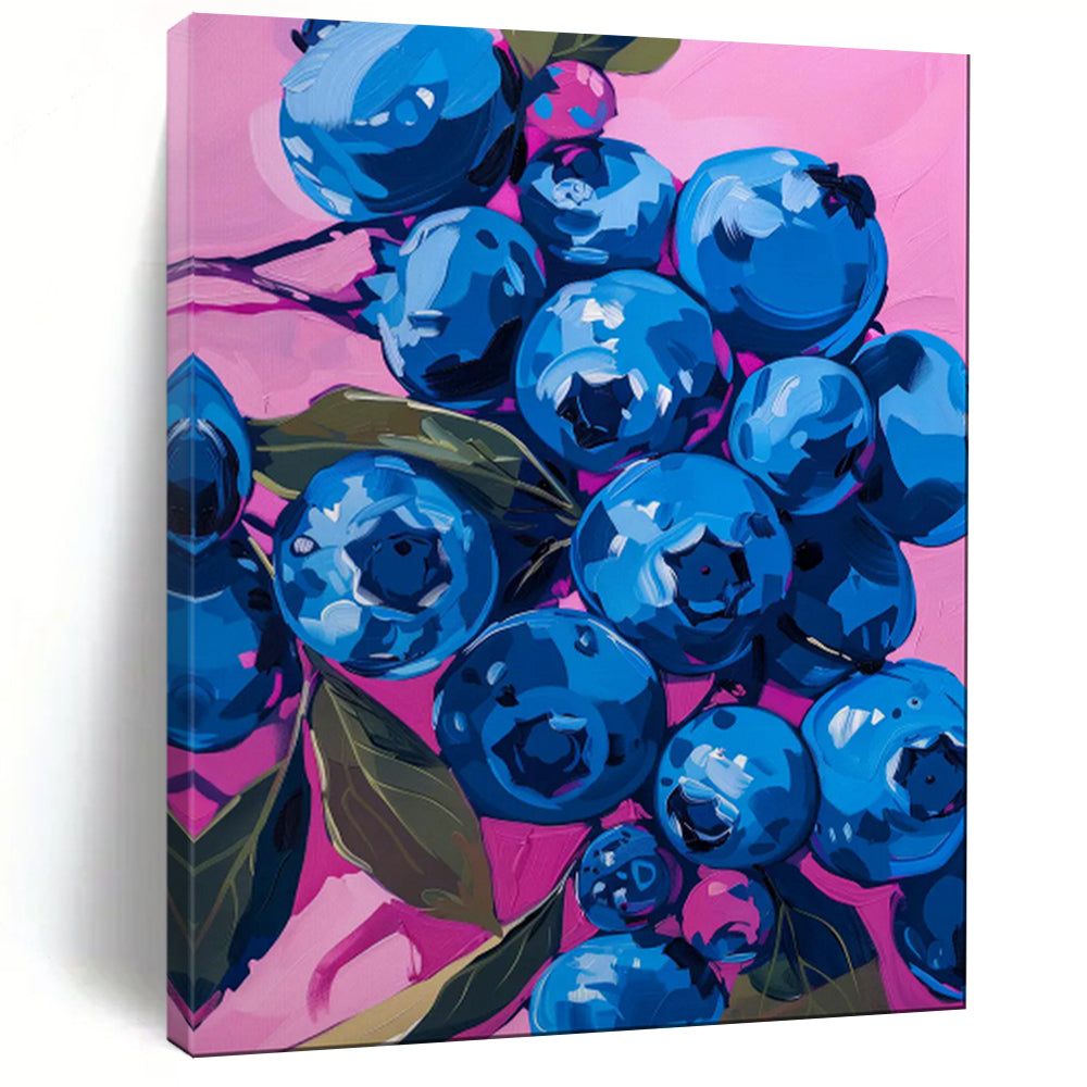 Vivid Blueberries on Pink Abstract Painting, Ideal for Modern Kitchen & Dining Room LargeART2013