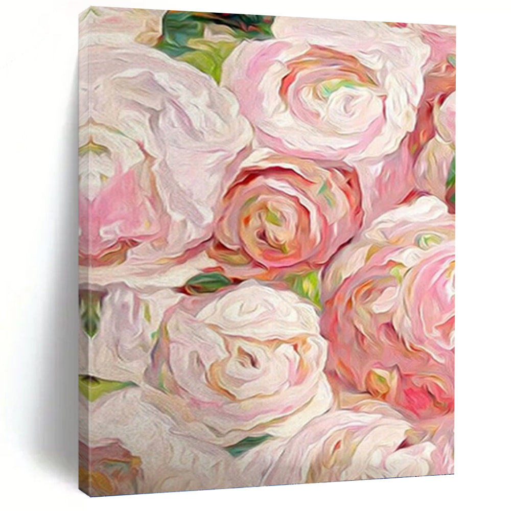 “Impressionistic Pink Roses” Abstract Floral Painting on Canvas, Romantic Decor DKH983