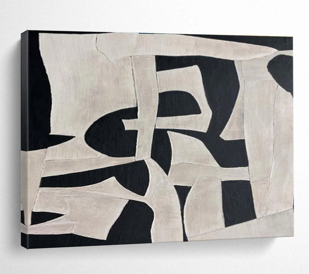 Black - and - White Geometric Abstract Painting for Modern Office & Minimalist Living Room DKH091