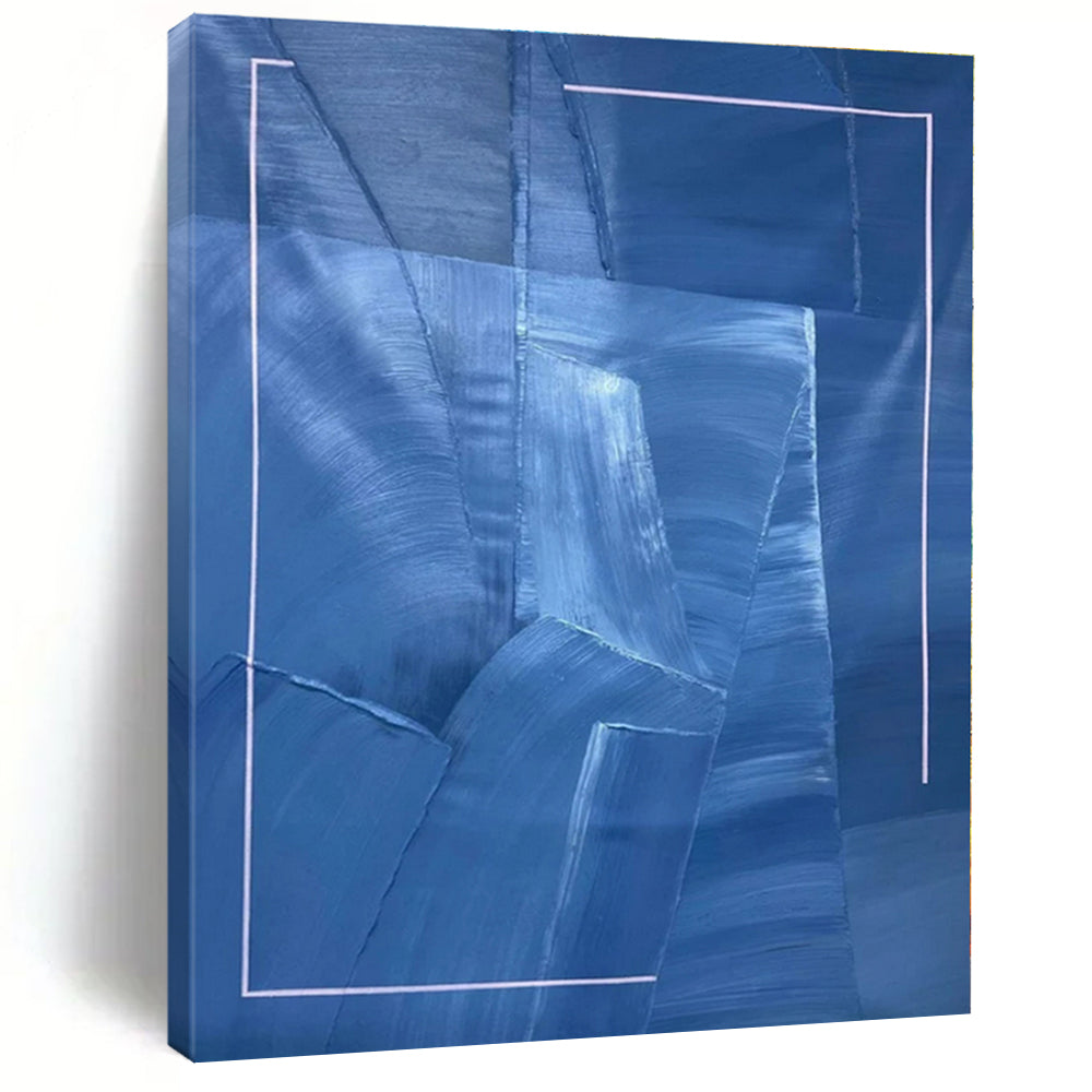 Blue Geometric Abstract Canvas Painting, Ideal for Modern Gallery Wall & Sleek Office LargeART1322
