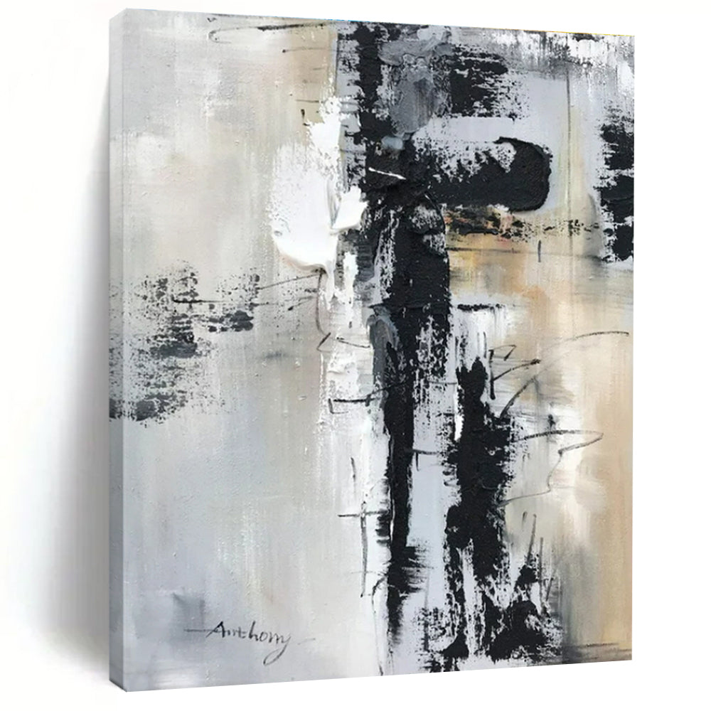 Custom Large - Scale Gray - Black Textured Abstract Art - Perfect for Contemporary Living Room & Art Gallery Exhibition LargeART0799