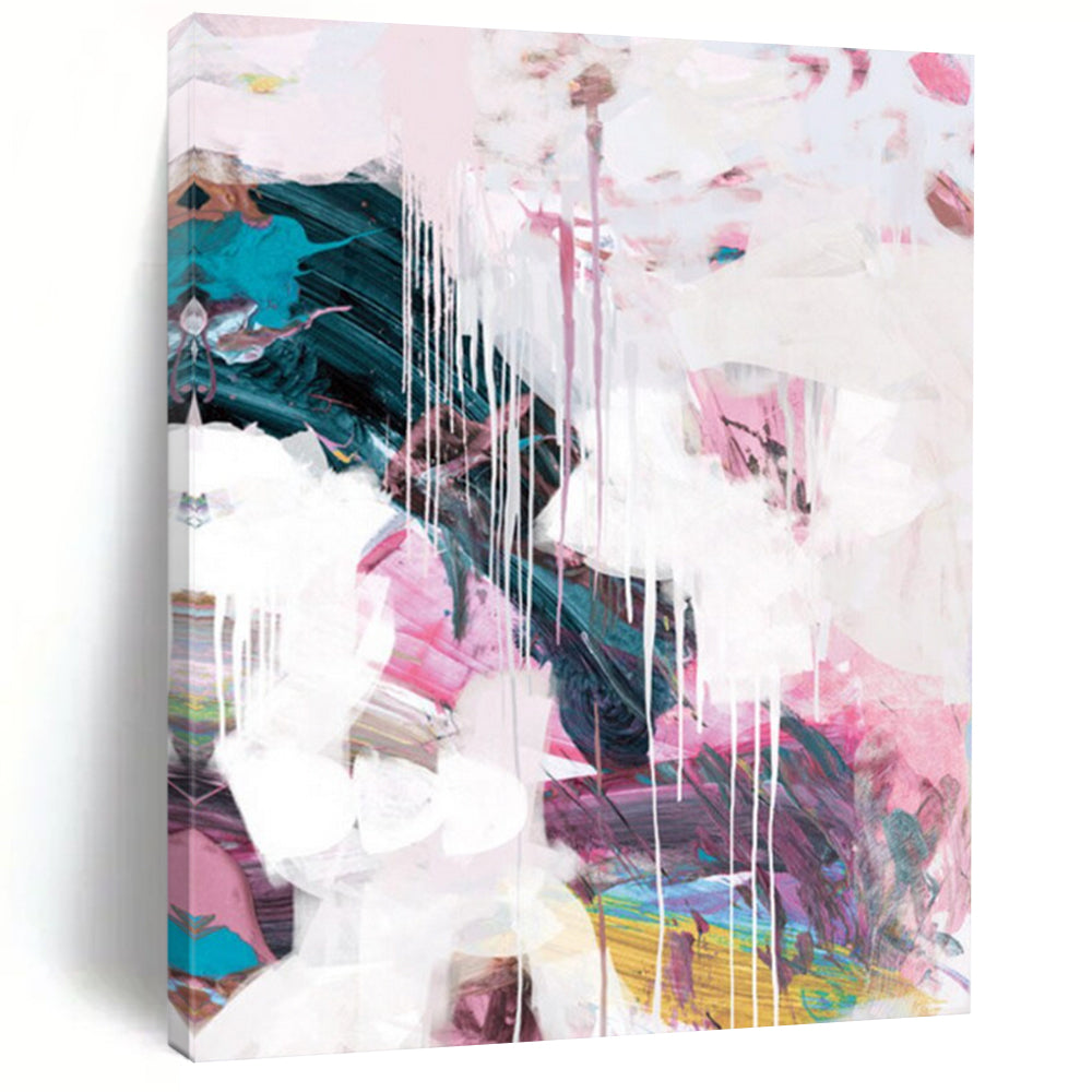 Pastel Dream Cascade – Soft Pink, White, and Teal Dripping Abstract DTP192
