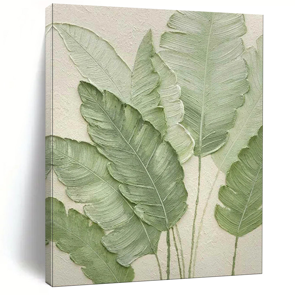 Textured Green Leaves Abstract Painting, Ideal for Modern Kitchen & Bohemian Bathroom LargeART1876