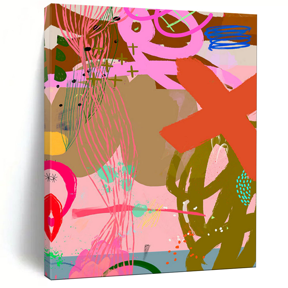 Playful Pink and Green Abstract Painting, Perfect for Creative Kids’ Playroom & Lively Café LargeART1857
