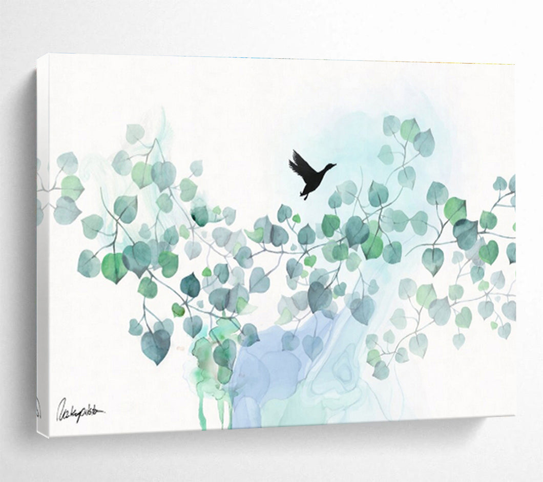 Minimalist Bird & Foliage Abstract Painting on Canvas DKH539