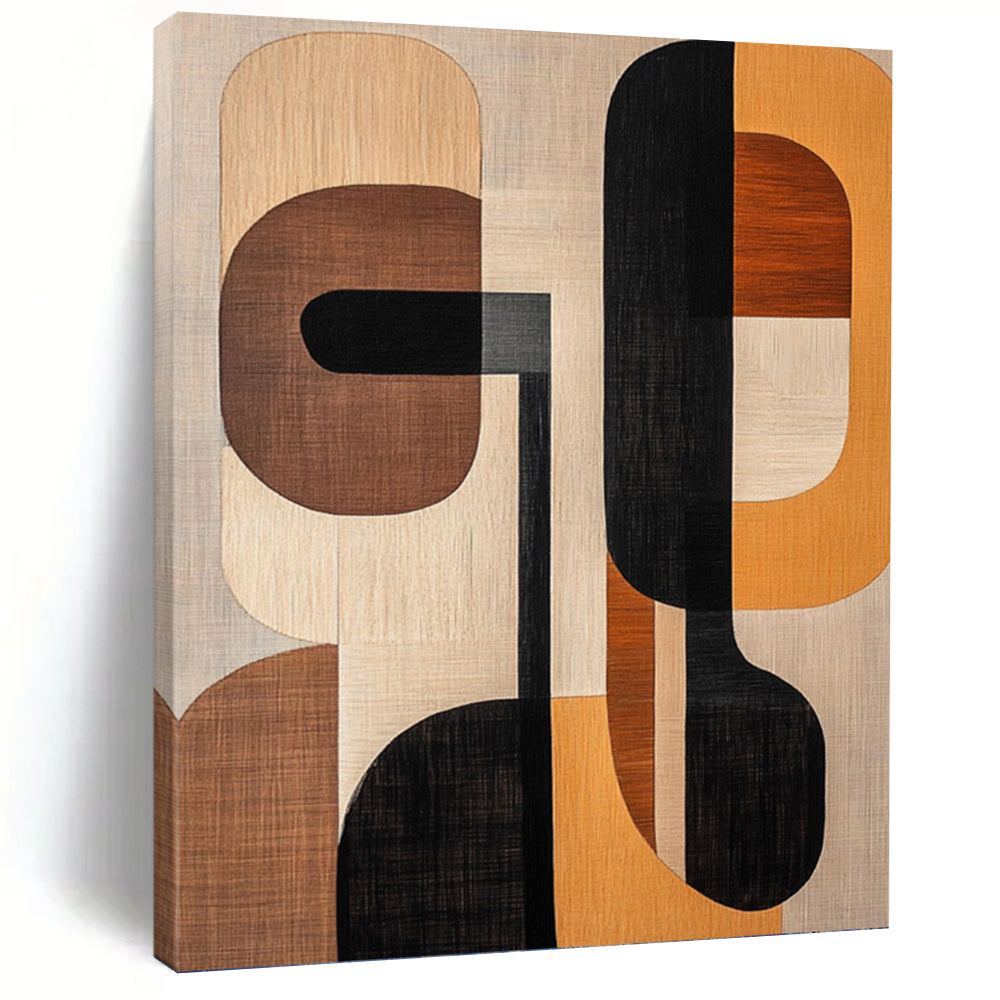 “Wood - Toned Geometric Shapes” - Brown, Black, Beige Abstract Art on Canvas DKH1242