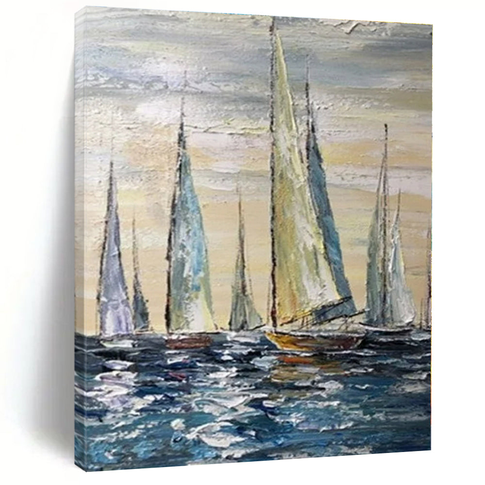 Sailboat Seascape Canvas Painting, Ideal for Coastal Home Office & Nautical - Themed Living Room LargeART1302