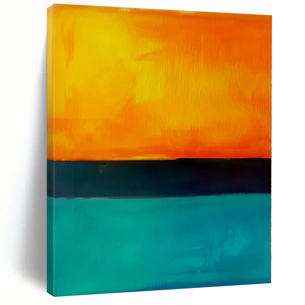 Orange - Teal Horizon Abstract Canvas Painting, Great for Coastal Bedroom & Inspirational Office LargeART1187