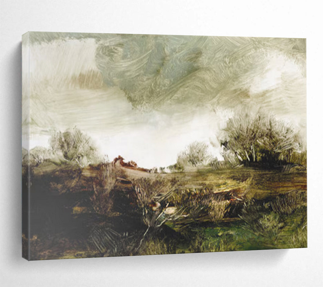 Textured Green Field with Trees Abstract acrylic painting DLZ122