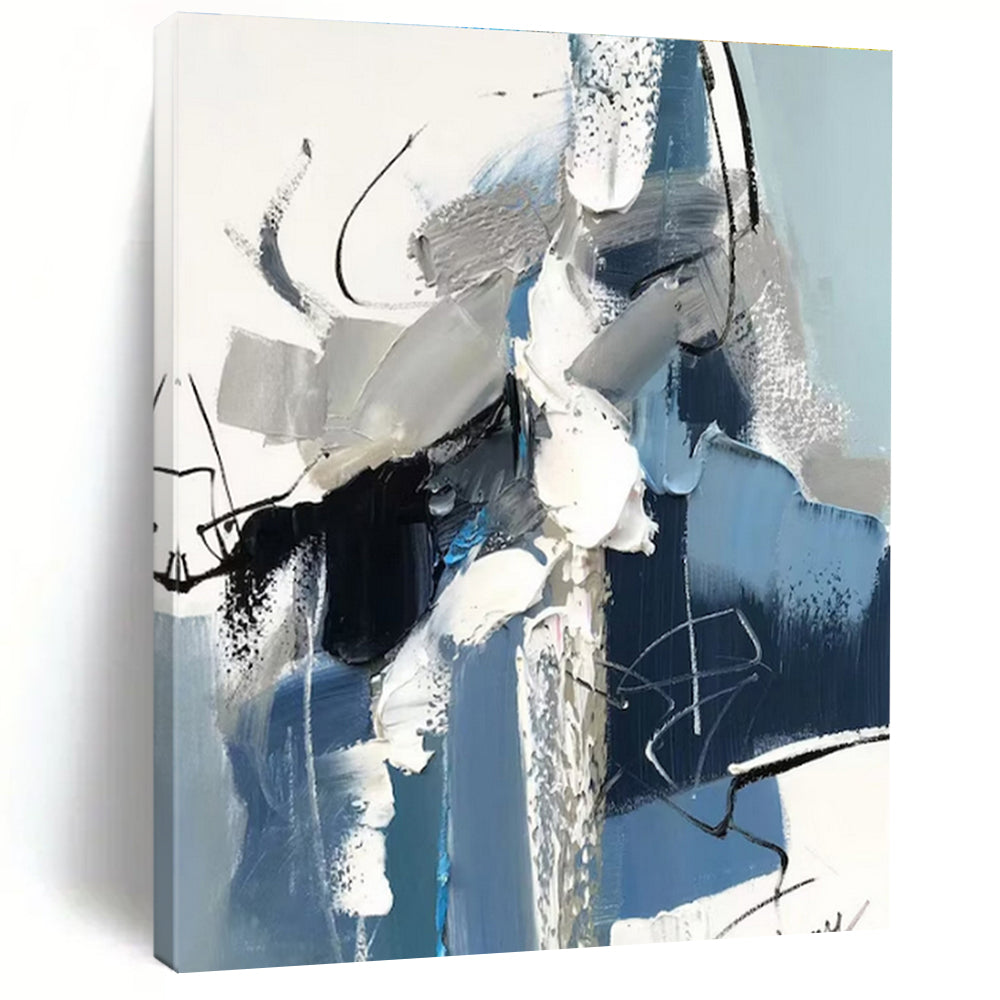 Custom Large Blue and Gray Abstract Art - Perfect for Urban Loft & Contemporary Gallery LargeART0771