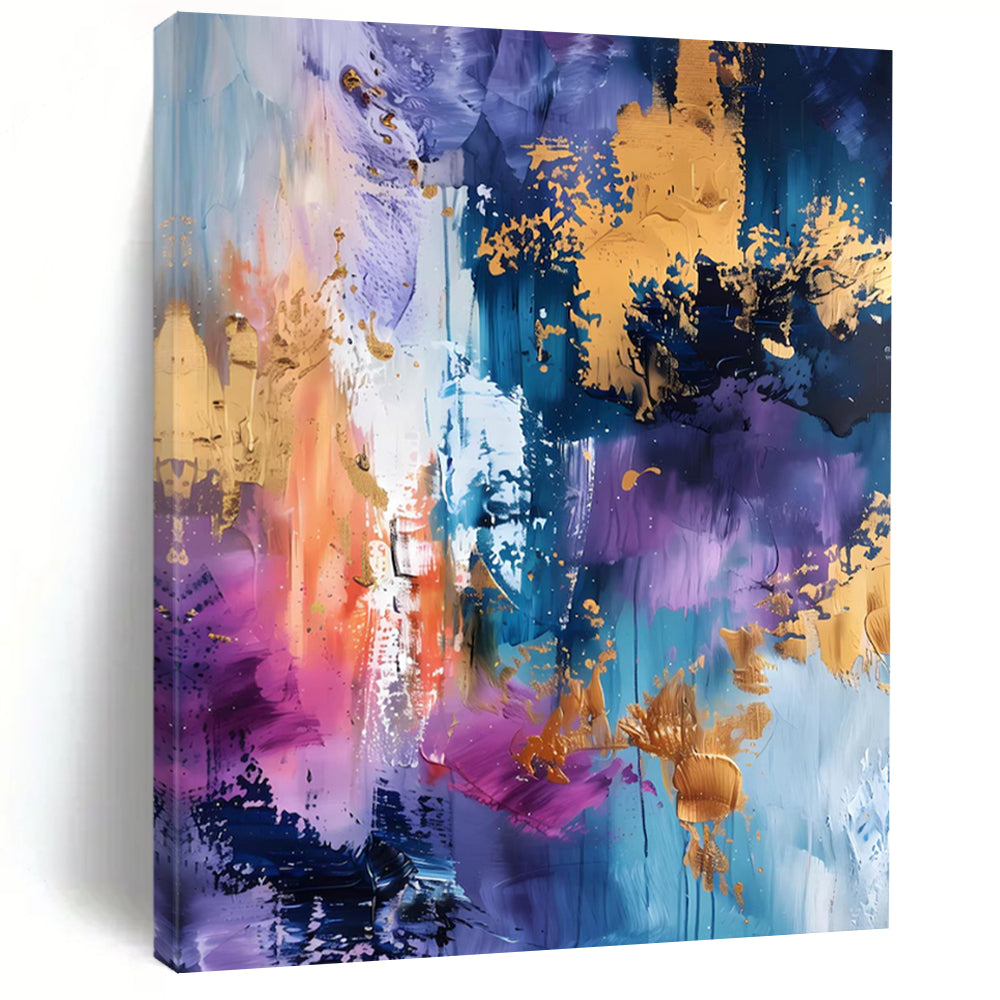 “Cosmic Color Burst” – Abstract Acrylic Painting with Purple, Blue & Gold Hues DTP282