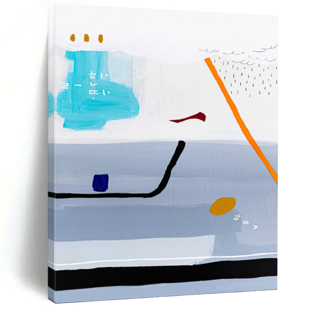 “Minimalist Journey” - Grey, Orange, Blue, Red Abstract Pathway Art on Canvas DKH1098