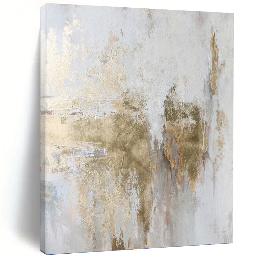 “Gold - Accented White Abstract” Abstract Painting on Canvas, Luxe Wall Art DKH1006