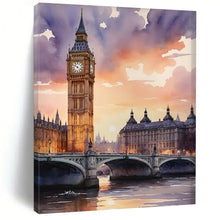Load image into Gallery viewer, “Watercolor of Big Ben and Westminster” – Watercolor Cityscape with Evening Hues DTP091
