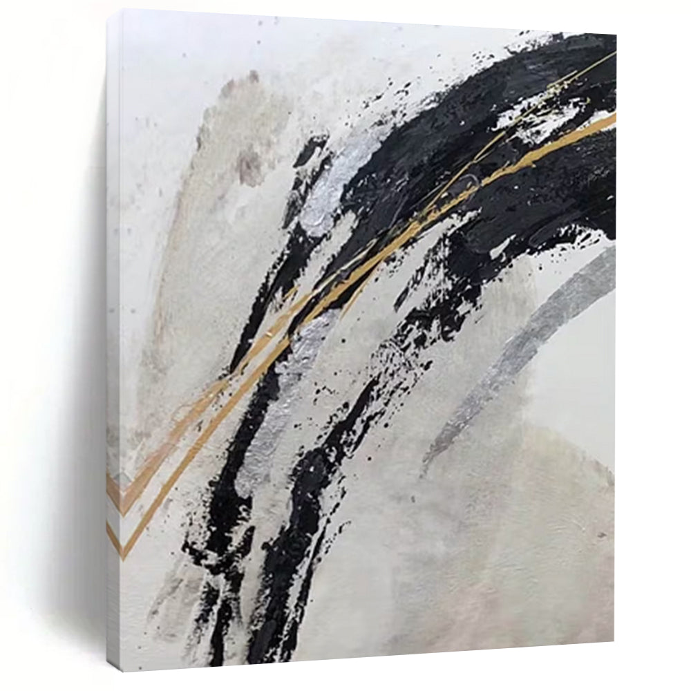 Black, Gold & Silver Swirls – Abstract Acrylic with Metallic Accents DTP249
