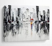 Load image into Gallery viewer, City Rain “Romantic Urban” Painting on Canvas, Impasto Cityscape Art DKH895
