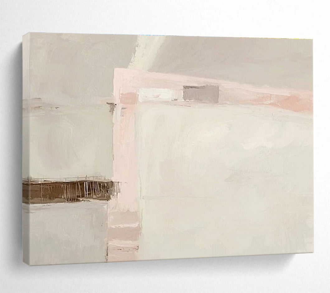 Soft Pink And Beige Minimalist Abstract Painting On Canvas DKH432