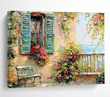 Load image into Gallery viewer, Mediterranean Balcony Abstract Painting on Canvas - “Coastal Retreat” DKH692
