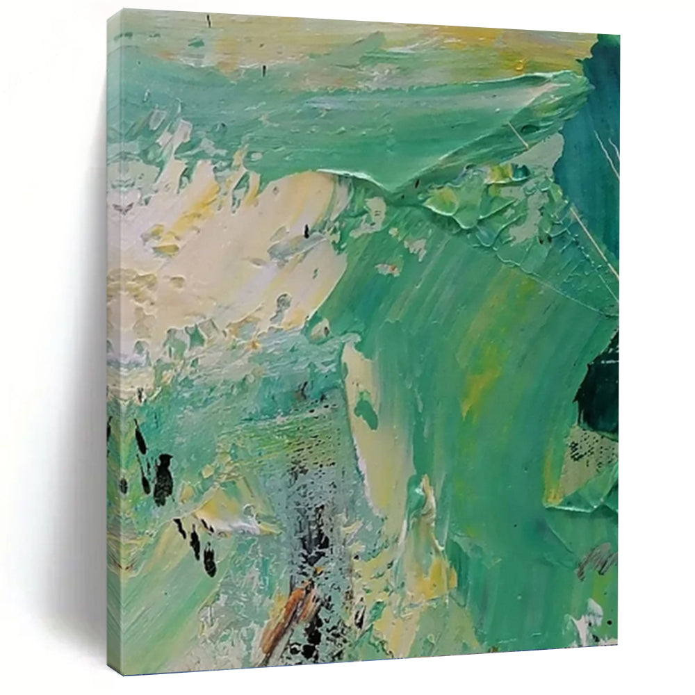 “Abstract Green and Yellow Landscape” - Green, Yellow, Blue Abstract Art on Canvas DKH1270