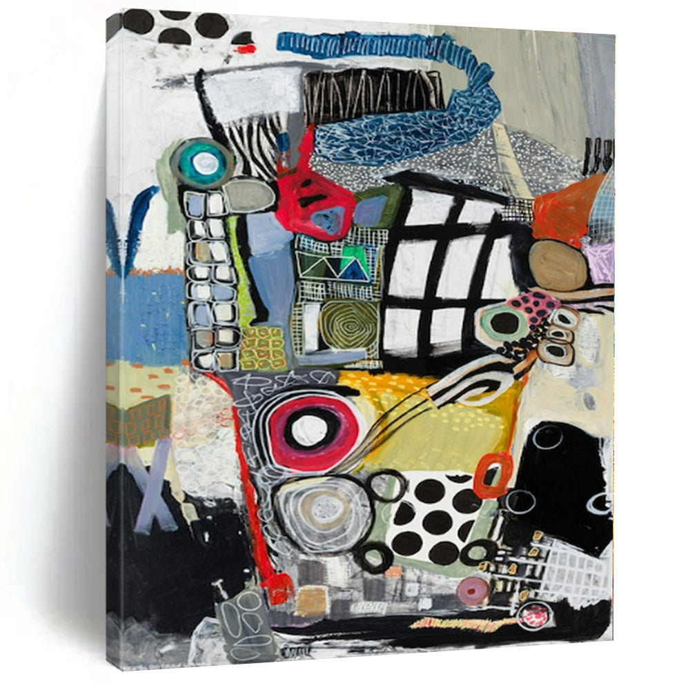 Colorful Abstract Collage 4 Canvas Painting, Ideal for Modern Playroom & Artistic Retail Space LargeART1172