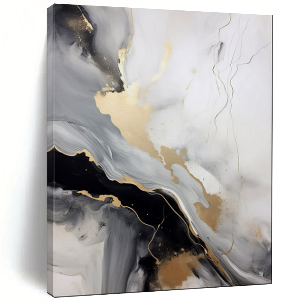Gold & Gray Abstract Fluid Painting, Ideal for Luxe Living Room & Sophisticated Office LargeART2065