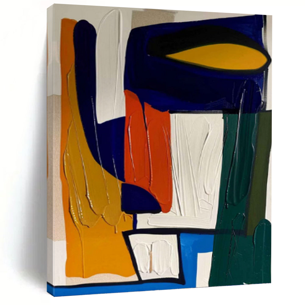 “Bold Color Block Composition” - Blue, Orange, Green Abstract Art on Canvas DKH1187