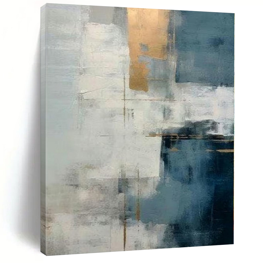 Blue - Gray with Gold Accents Abstract Canvas Painting, Perfect for Modern Living Room & Chic Office LargeART1205