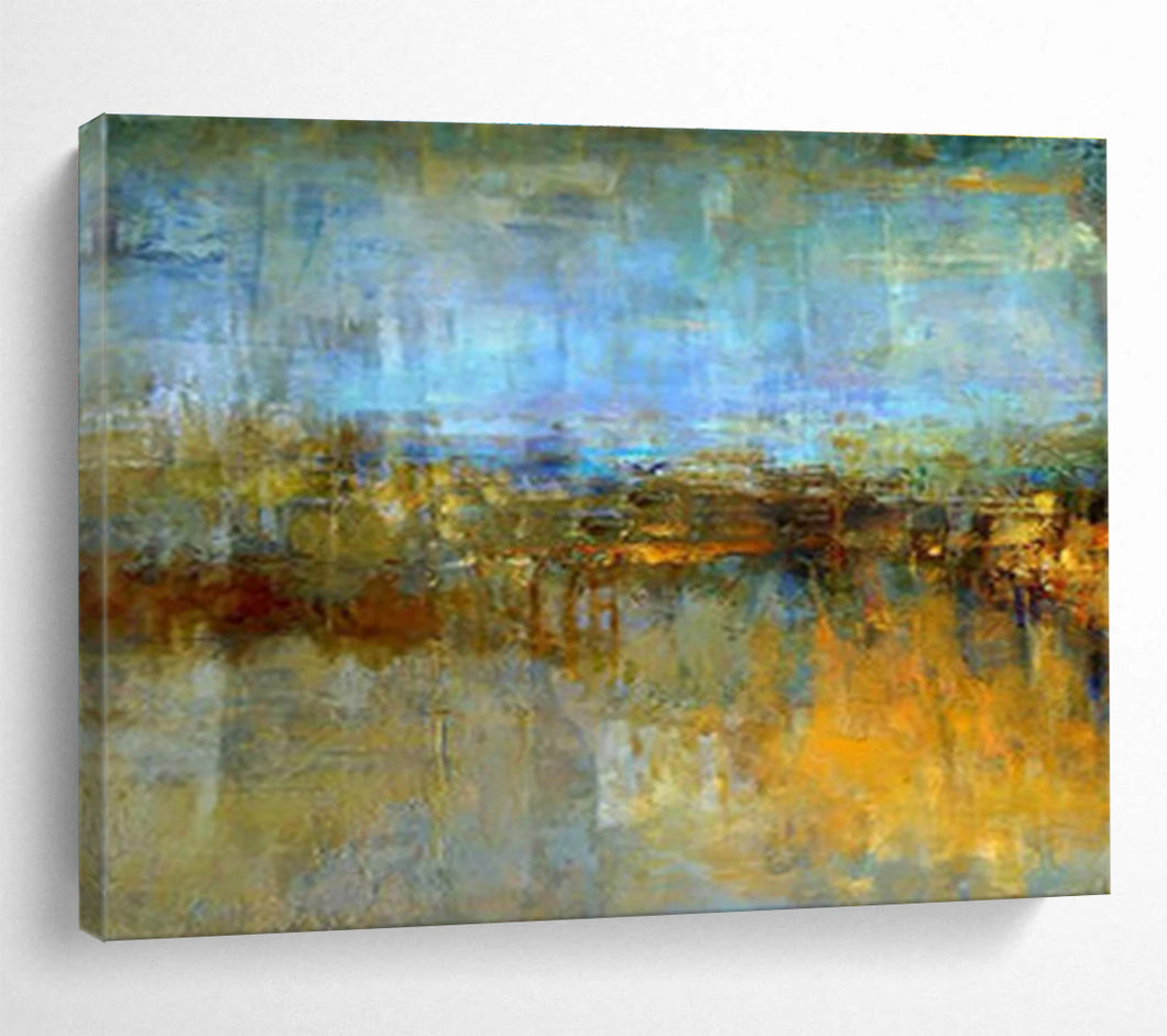Blue - Toned Abstract Landscape Painting On Canvas DKH372