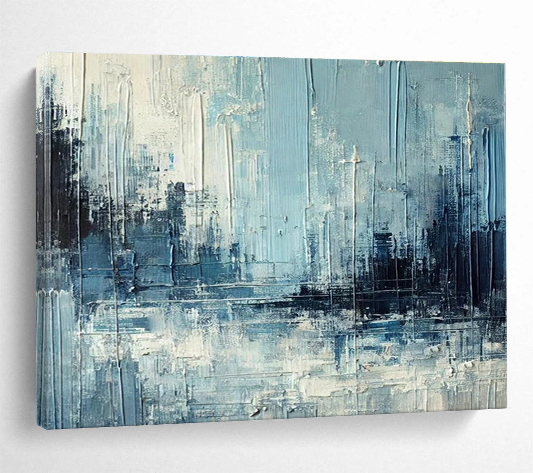 Blue - Gray Urban Abstract Painting On Canvas DKH367