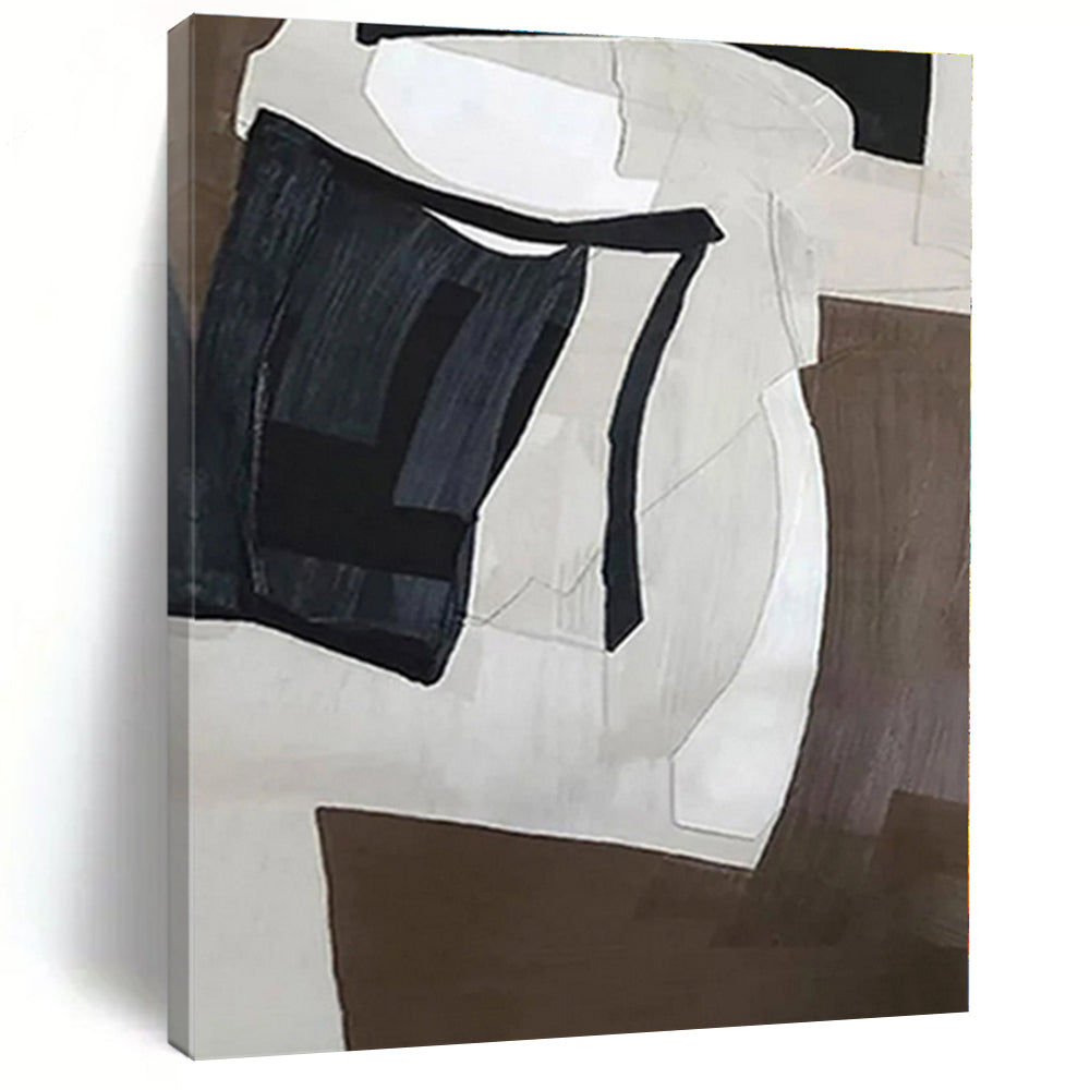 Black - White - Brown Geometric Acrylic Art - Perfect for Minimalist Study & Monochrome Hallway LargeART0557