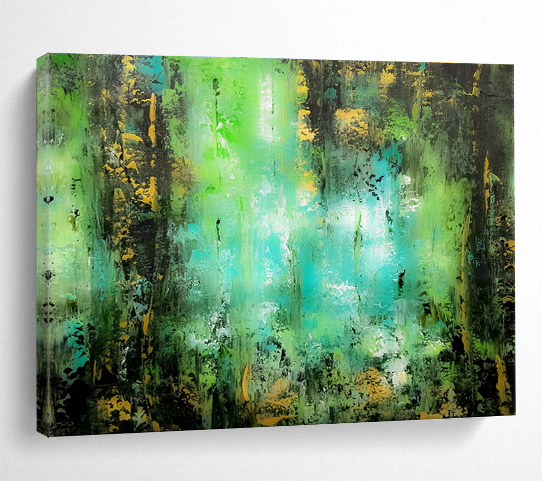 “Lush Green Glow” Abstract Forest Painting on Canvas, Nature - Inspired Art DKH921