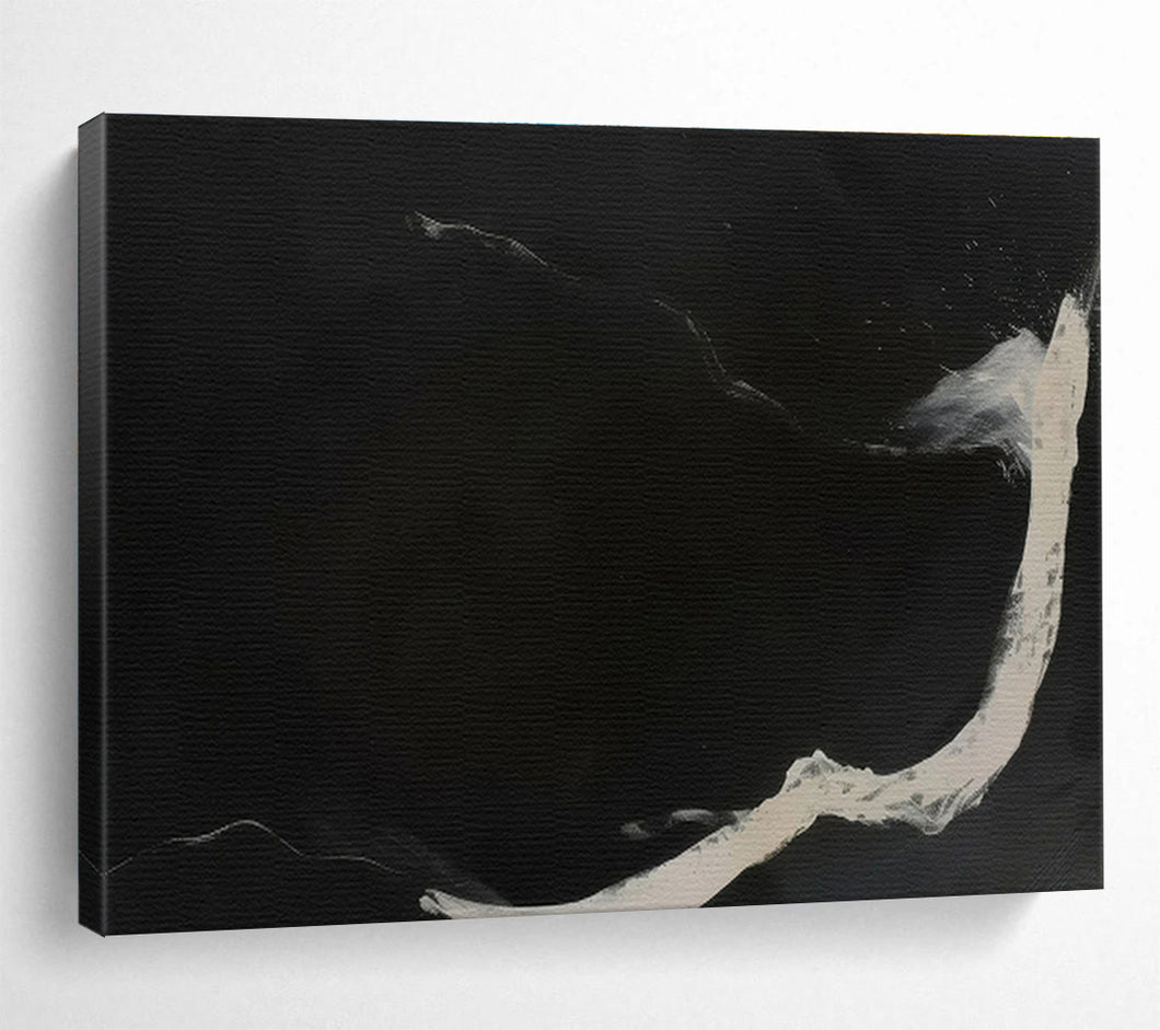Black & White Flowing Lines Abstract Painting on Canvas - “Midnight Stream” DKH591